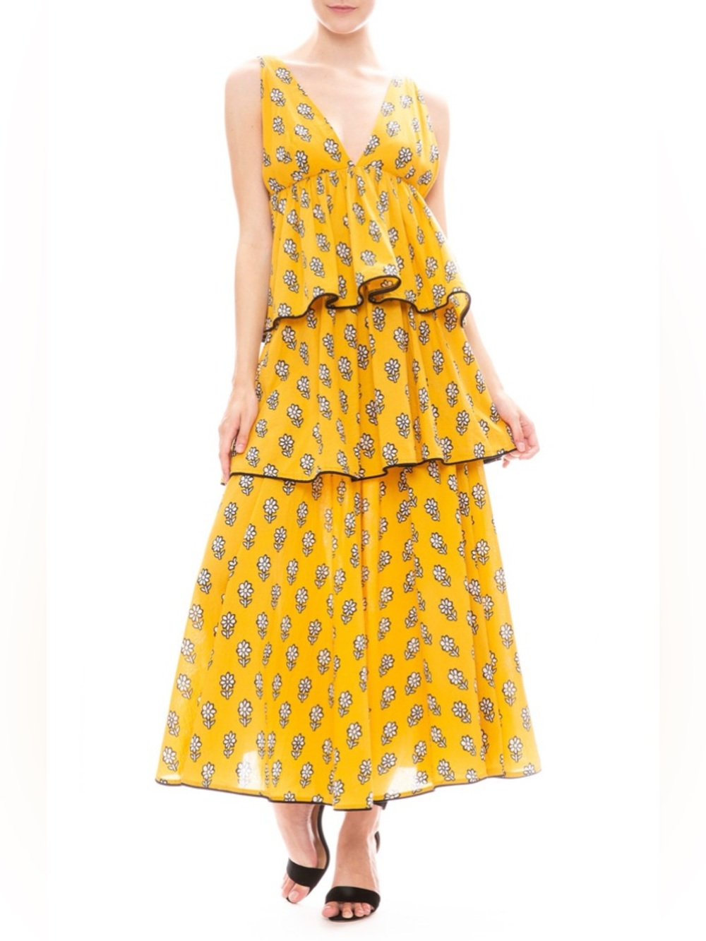 RHODE Yellow Floral Tiered Maxi Dress